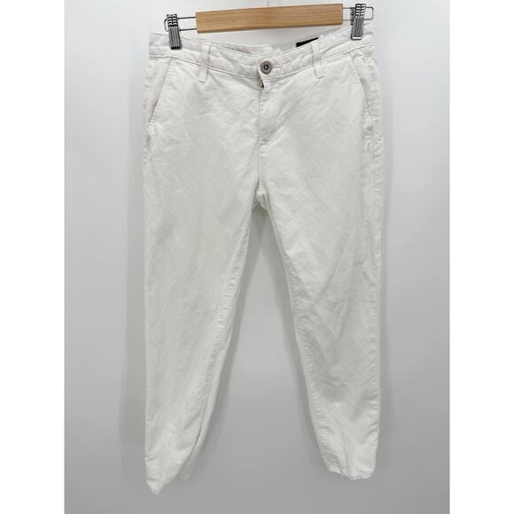 Adriano Goldschmied Pants 24R White The Tristan Tailored Trouser Linen Cotton - Picture 1 of 9